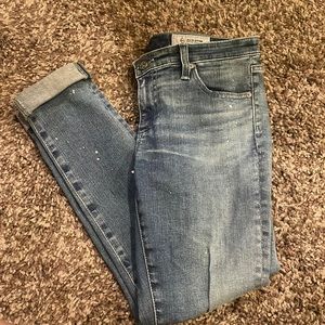 AG The Legging Ankle Skinny Paint Splatter Distressed Jeans